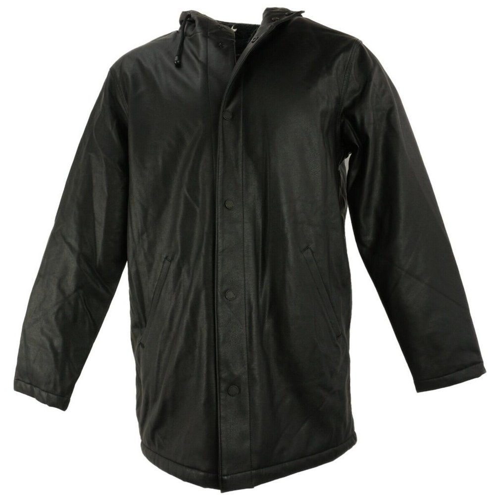 New Weatherproof Men's S / L / XL‎ Black Faux Leather Sherpa Lined Hooded Jacket